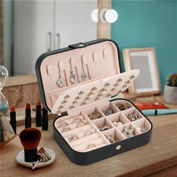Small Jewelry Box Necklace Ring Storage Organizer Mini Jewelry case Double Layer - Picture 2 of 6